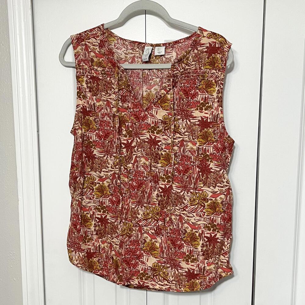 Joie Tank Top Womens Large Red Floral Linen Rayon Sleeveless Boho Blouse